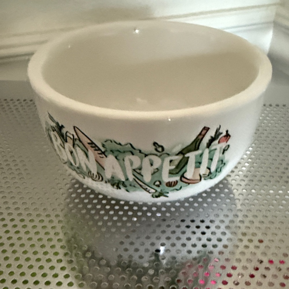 Elegant White Ceramic Bowl with Green Accents